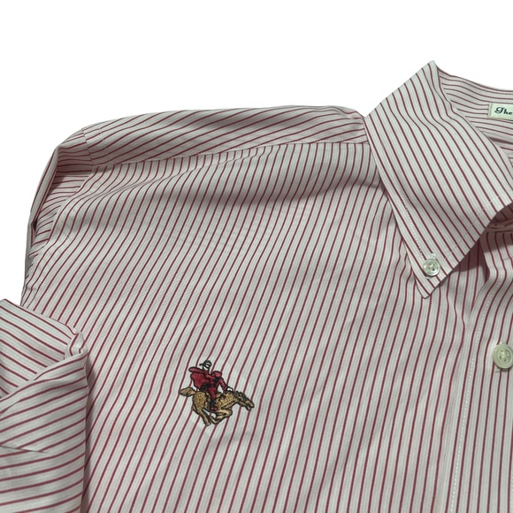 Fairway & Greene Medium Cotton Button Up Red White Stripe Pocket - Picture 2 of 7